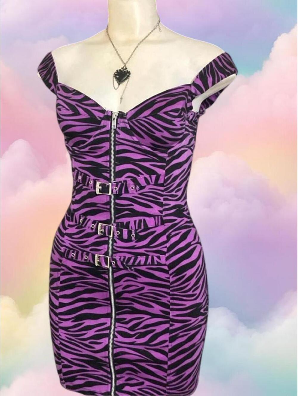 Absolutely UNBELIEVABLE Switchblade Stiletto Vintage Y2K Zip Up Mini Dress - Picture 3 of 6